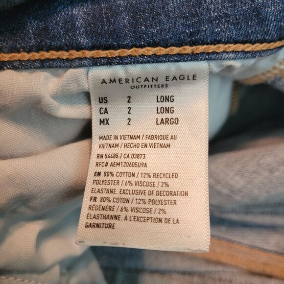 American Eagle Jeans 2 L Next Level Stretch Jegging Low Rise Ripped Medium Dark - Picture 6 of 12
